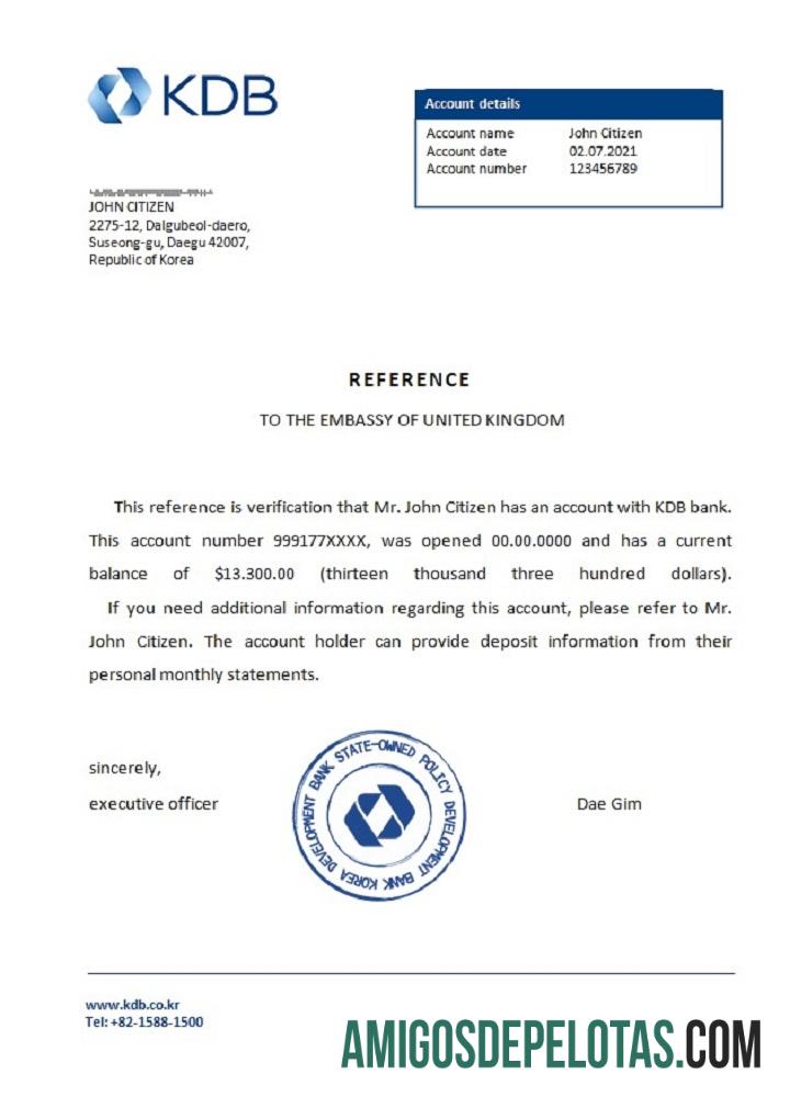 Referência do Banco KDB da Coreia amostra